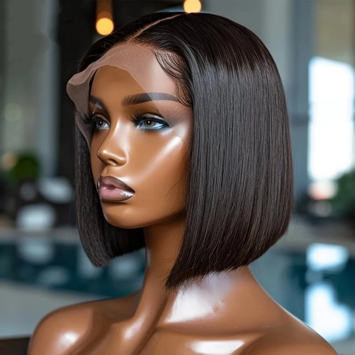 13*4 Frontal 7 Inch Straight Bob Remy Hair Brazilian Lace Front Wig Transparent Lace 100% Human Hair