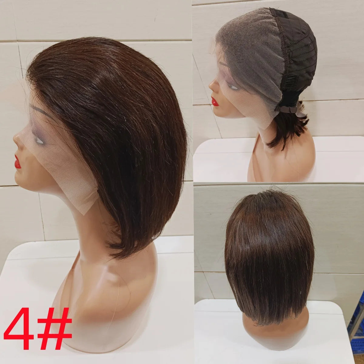 13*4 Frontal 7 Inch Straight Bob Remy Hair Brazilian Lace Front Wig Transparent Lace 100% Human Hair