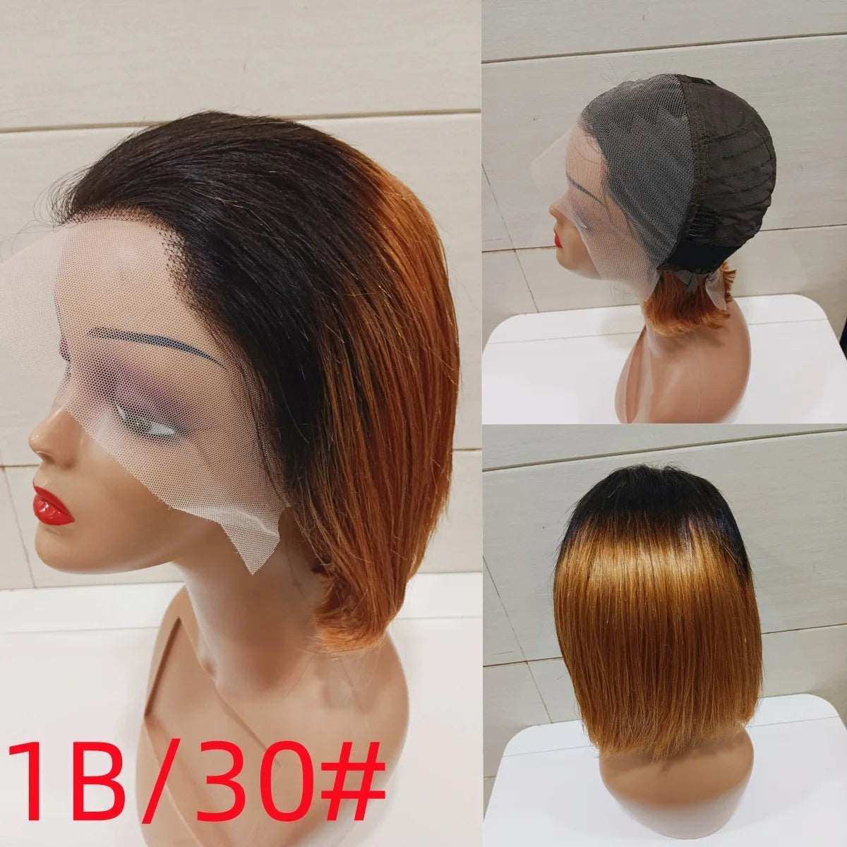 13*4 Frontal 7 Inch Straight Bob Remy Hair Brazilian Lace Front Wig Transparent Lace 100% Human Hair