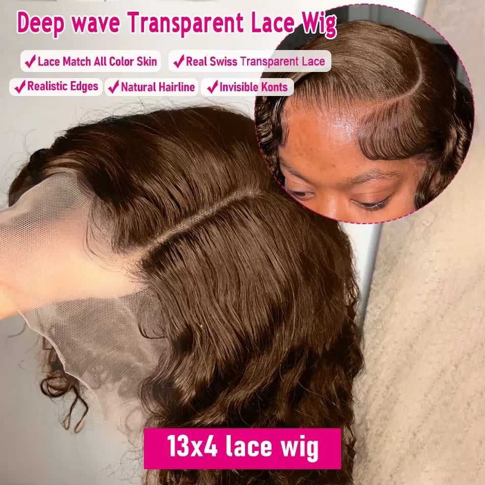 Brown kinky Curly Short Bob Wig 13x4 4x4 Bob Wigs Brazilian Water Deep Wave Human Hair Wig Preplucked For Woman Short Pixie