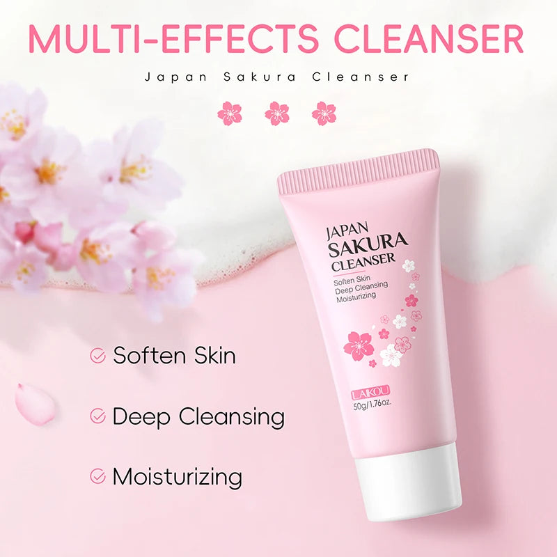 LAIKOU Japan Sakura Cleanser Gentle Deep Cleaning Oil Control Moisturizing Shrink Pores Face Skin Care Skin Cleanser 50g