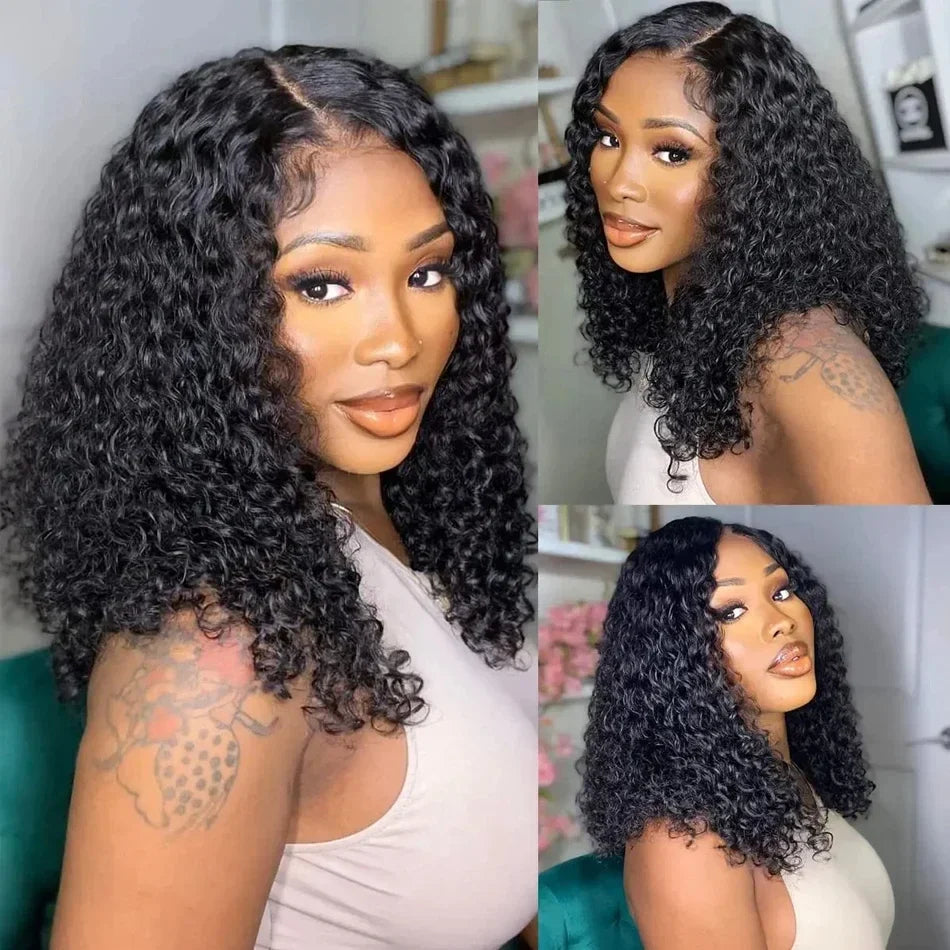 200% Density Curly Bob Wigs Human Hair Deep Wave Bob Wig 13×4 Lace Front Wig Deep Curly Human Hair Wigs Lace Front Wig For Women