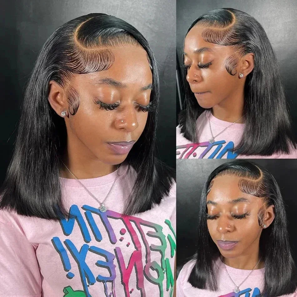 13x4 Short Bob Straight 4x4 Transparent Lace Front Wig 200% Density 100% Human Hair Pre Plucked Wigs For Black Women 12 16 Inch