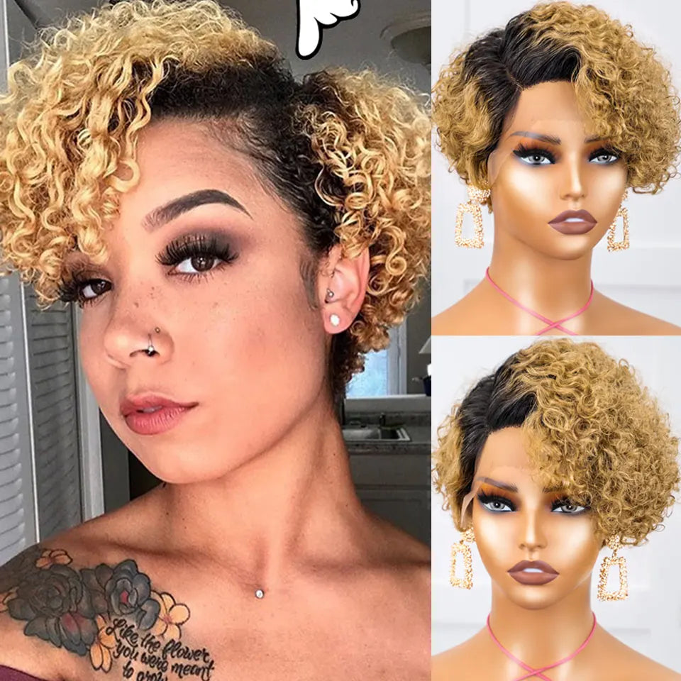 Short Bob Wig Pixie Cut Wig Curly Human Hair Wigs For Women 13x6x1 Lace Front Brazilian Deep Wave Lace Wig Preplucked Hairline