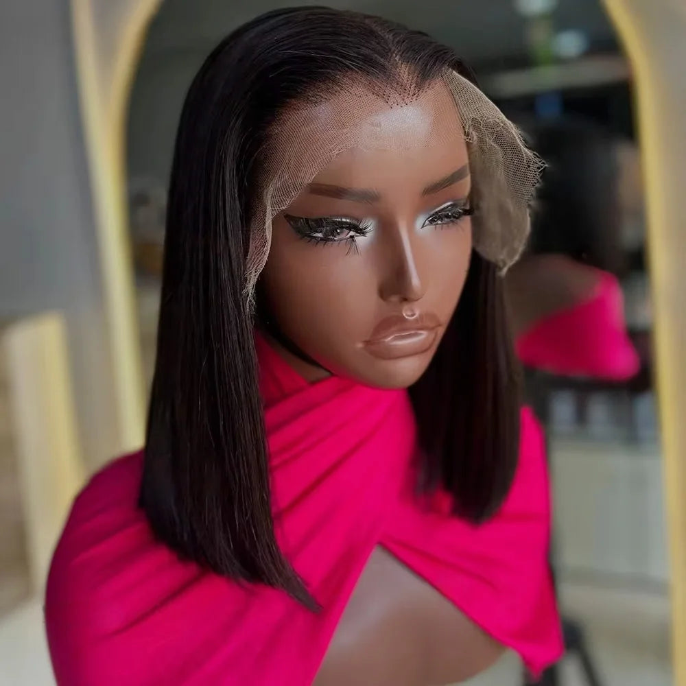 13x4 Short Bob Straight 4x4 Transparent Lace Front Wig 200% Density 100% Human Hair Pre Plucked Wigs For Black Women 12 16 Inch