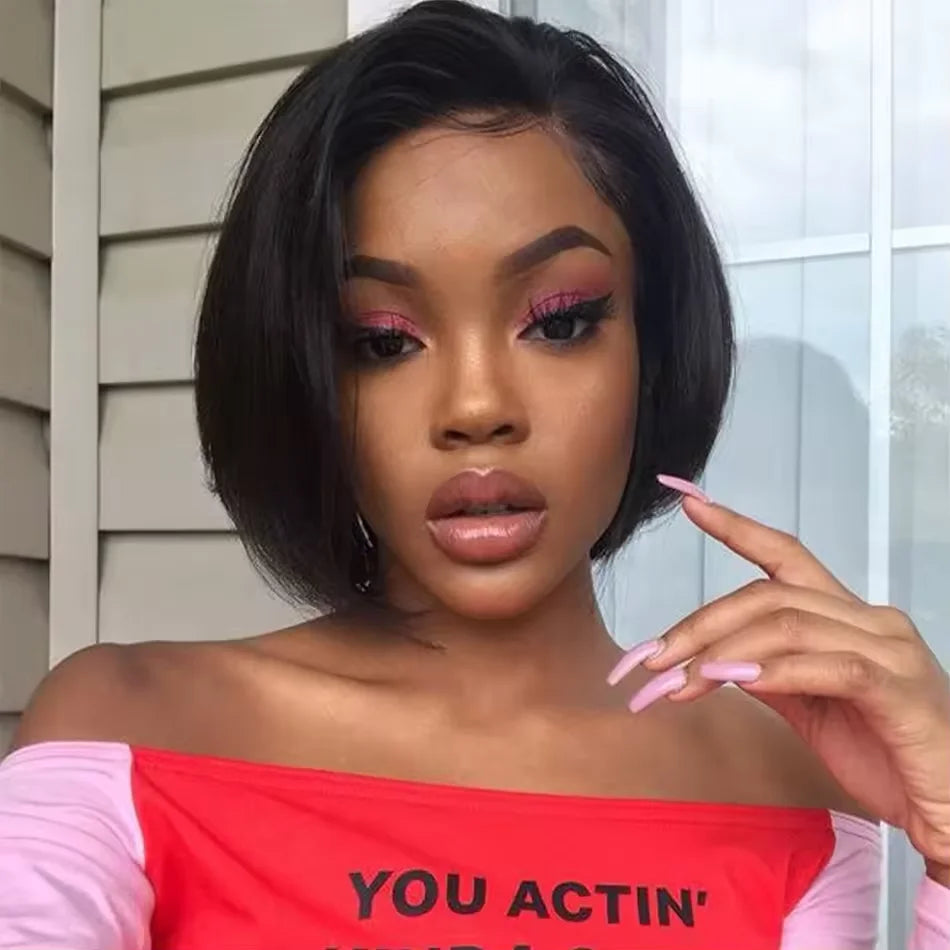 Burmese Hair Side Part Pixie Cut Straight Wigs Short Bob Hair Wig 100% Human Hair 13x4 Lace Front Human Hair Wigs Natural Color