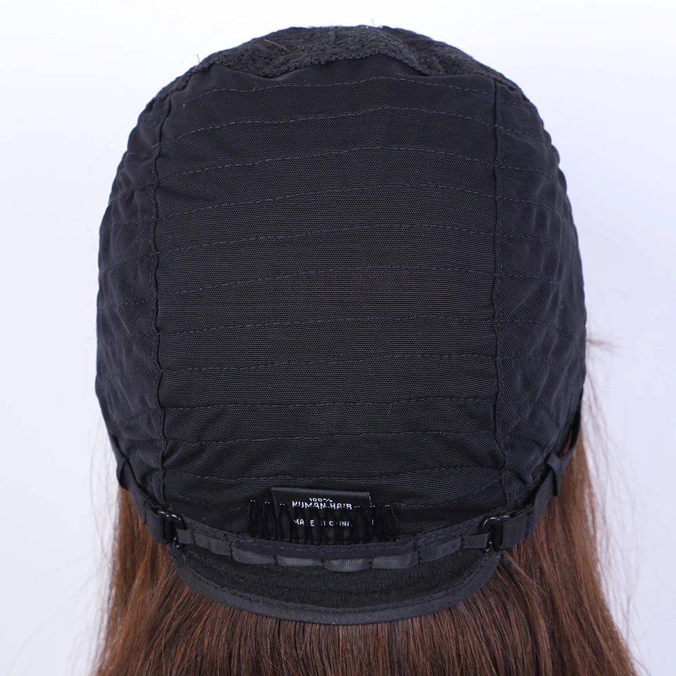 Lekker Chocolate Brown Long Straight 100% Human Hair Wig With Bangs For Women Brazilian Remy Hair Full Machine Made Daily Wigs