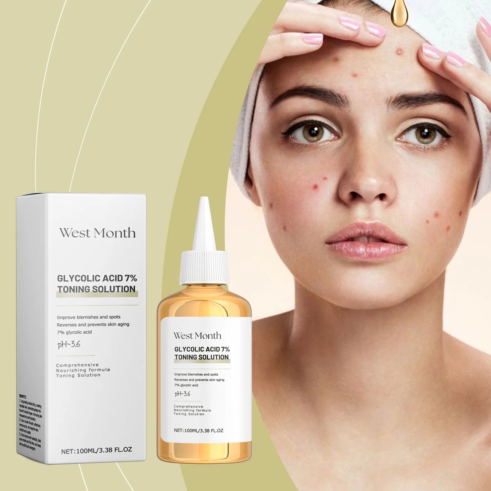 West&Month Glycolic Toner Remove Acne Marks Lightening Repairing Exfoliating Hydrating Whitening Rejuvenating Skin Care Products