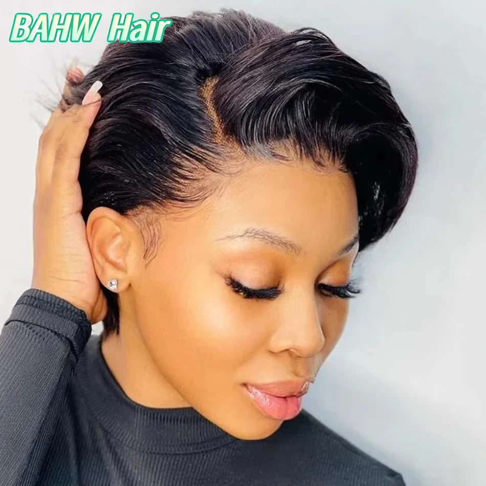 Burmese Hair Side Part Pixie Cut Straight Wigs Short Bob Hair Wig 100% Human Hair 13x4 Lace Front Human Hair Wigs Natural Color
