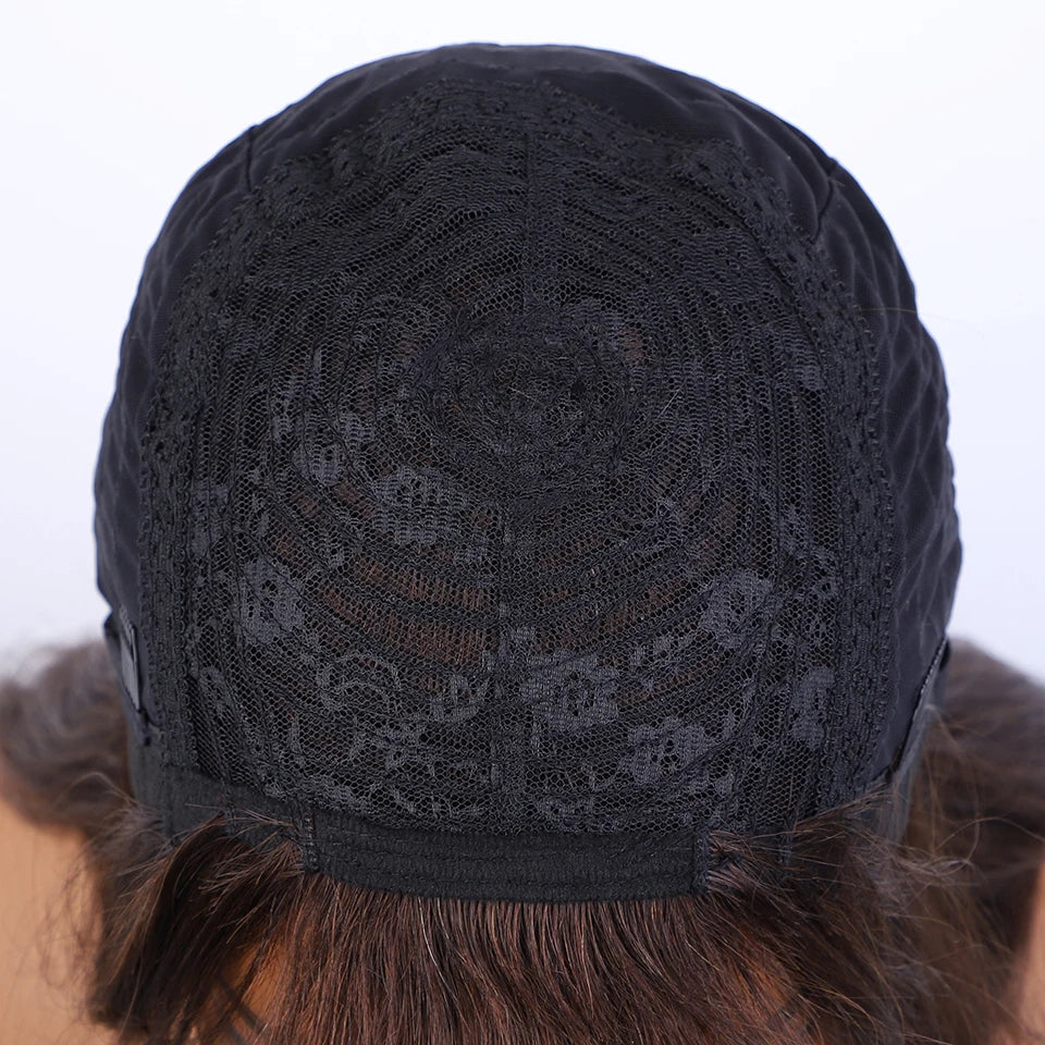 Lekker Chocolate Brown Long Straight 100% Human Hair Wig With Bangs For Women Brazilian Remy Hair Full Machine Made Daily Wigs