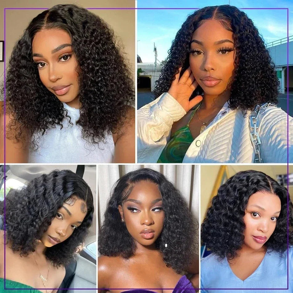 200% Density Curly Bob Wigs Human Hair Deep Wave Bob Wig 13×4 Lace Front Wig Deep Curly Human Hair Wigs Lace Front Wig For Women