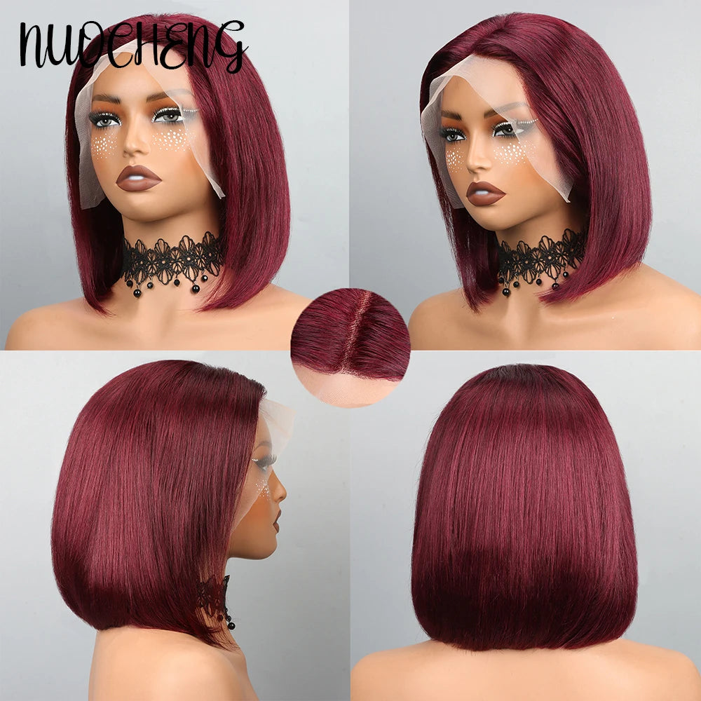Bob Wig Human Hair 13X4 HD Lace Frontal Short Straight Lace Front Bob Wigs for Black Women Human Hair Wine Red 99J Burgundy