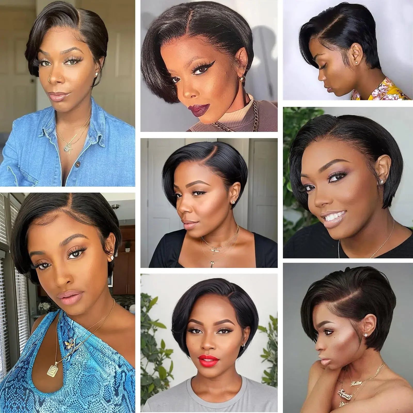 Burmese Hair Side Part Pixie Cut Straight Wigs Short Bob Hair Wig 100% Human Hair 13x4 Lace Front Human Hair Wigs Natural Color