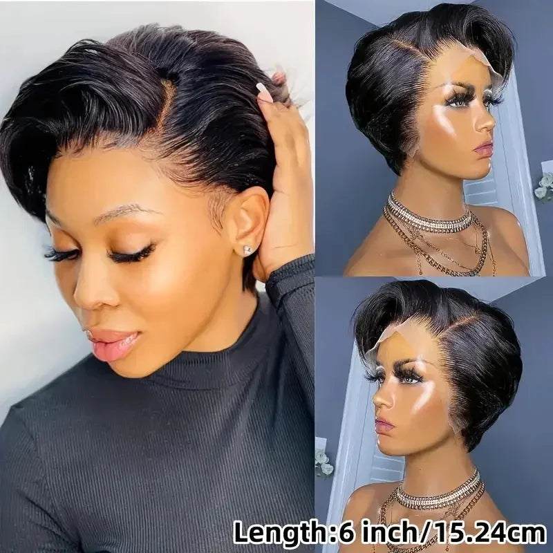 Burmese Hair Side Part Pixie Cut Straight Wigs Short Bob Hair Wig 100% Human Hair 13x4 Lace Front Human Hair Wigs Natural Color