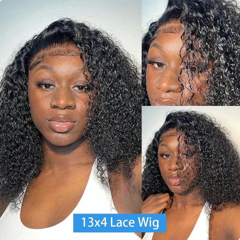 200% Density Curly Bob Wigs Human Hair Deep Wave Bob Wig 13×4 Lace Front Wig Deep Curly Human Hair Wigs Lace Front Wig For Women