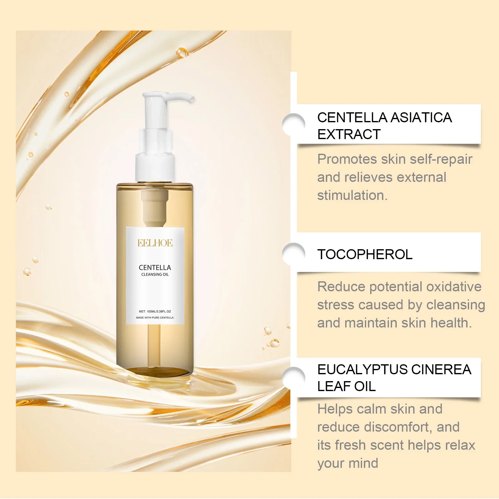 Centella Asiatic Lightweight Jojoba Oil Makeup Remover Oils Cleans Moisturizing Non-greasy Smooth Emulsifying Daily Facial Clean