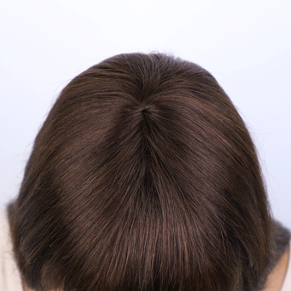 Lekker Chocolate Brown Long Straight 100% Human Hair Wig With Bangs For Women Brazilian Remy Hair Full Machine Made Daily Wigs